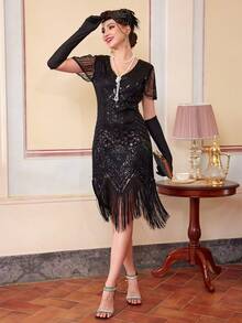 1920s Flapper Dresses For Women, Great Gatsby Dresses With Sleeve Roaring 20s Dress For Harlem Nights