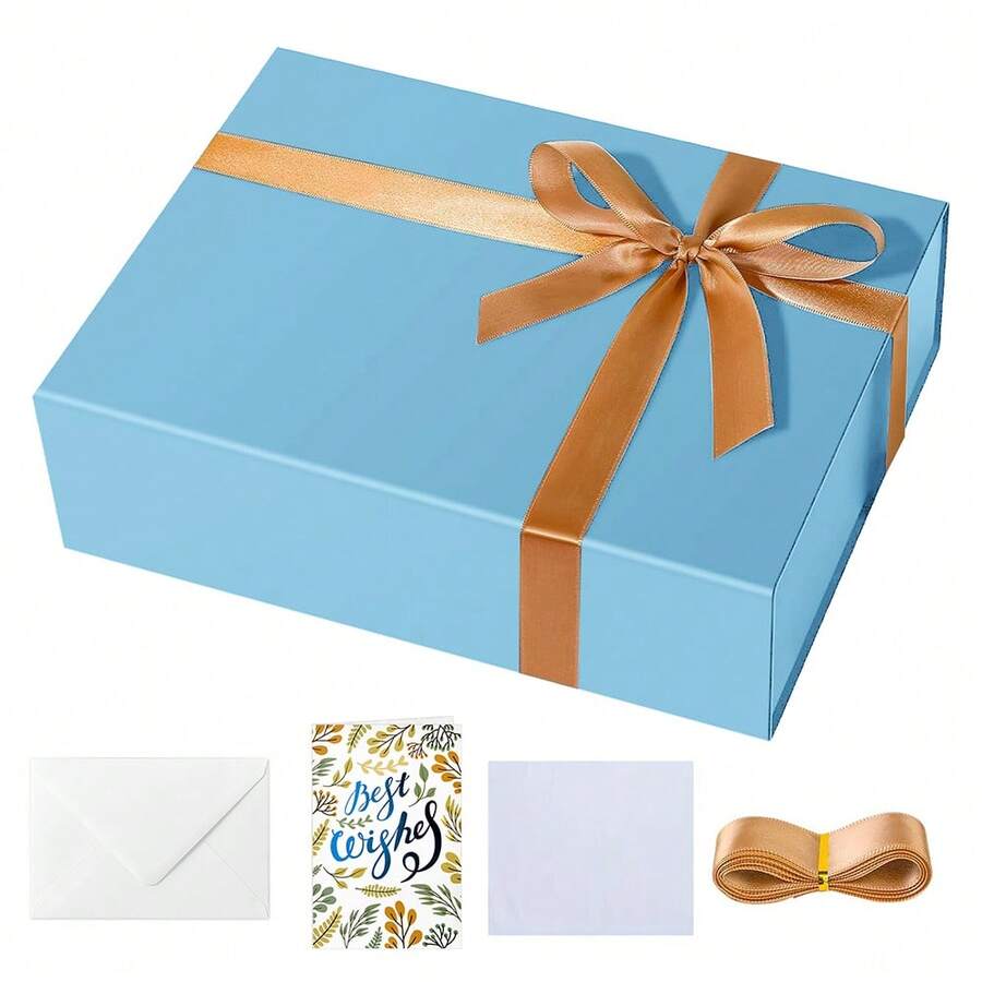 Light Blue Gift Box, 11*8.25*3.15'' Gift Boxes For Presents With Lids Magnetic Closure Rectangle Collapsible For Groomsman Proposal Box, Wedding, Christmas, Halloween, Birthday Gift Packging