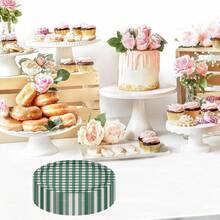 10/20/40pcs,Camp Gingham Paper Plates - 9" | Bachelorette Decorations, Camp Bride, Getting Lit + Getting Hitched, Gingham Birthday Party, Glamping BabyShower Supplies, Cool Cake Plates - Multicolor - View 6