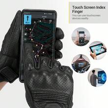 摩托车手套黑色皮革夏季摩托车手套触摸屏手套越野摩托车赛车手防摔手套自行车骑行保护摩托车配件骑行必需品男女骑士礼物 - 彩色 - 查看 2