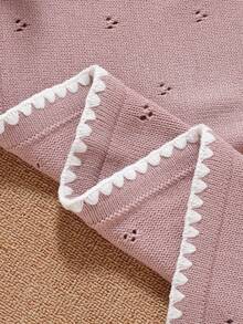 1pc Customizable Handmade Embroidered Name Kids Knitted Blanket With Delicate Wavy Trim, Suitable For All Seasons - Pink - View 6