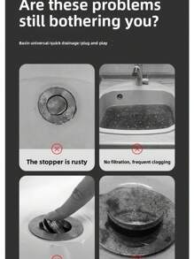 Explosive Pressure Type Basin Drain, Fast Drainage, Anti Clogging, Essential For Lazy People, Kitchen And Bathroom Universal Washbasin, Pressure Drainage Plug, Anti Odor And Insect Proof, No Installation Required, Replace Old Style Jumping Drain Back To School