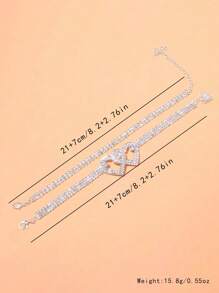 2pcs/Set Rhinestone Heart Shaped Anklet, Glamorous Women Jewelry For Daily, Wedding, Party