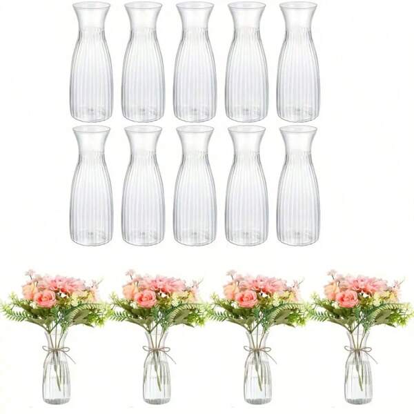 10 Peças Vaso Plástico Listrado, Vaso de Flor Transparente, Vasos Decorativos Estéticos para Arranjos Florais DIY e Artesanatos, Adequado para Exibições Florais DIY, Decoração Festiva e Doméstica, Decorações de Mesa, Casamentos, Jantares, Apenas Acessórios de Vaso