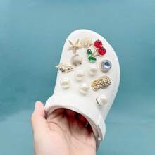 8pcs New Cherry, Starfish, Shell Shoe Decoration DIY Accessories - Detachable Beach Shoes Decor, Shoe Clips, Faux Pearl Accessories, Creative Perfect Gift For All Seasons