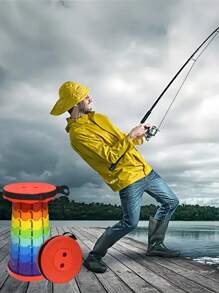 1pc Fashionable Outdoor Rainbow Foldable Stool, Plastic Folding Chair, Travel Queue Chair, Fishing Stool, Adjustable Telescoping Seat