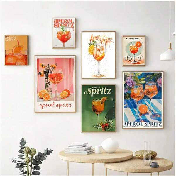 1 pièce Affiches avec cadre optionnel Arts muraux Vintage dessin animé Jus de fruits Mojito Aperol Spritz Affiches et impression Peinture sur canevas Sangria Drink Negroni Club Bar Décoration de la maison, Décoration murale avec cadre Décoration de cuisine