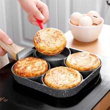 1pc 4-Hole Nonstick Egg Pan, Flat Egg Dumplings Frying Pan For Breakfast Egg Burger Cooking Kitchen Tools Pot