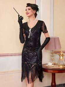 1920s Flapper Dresses For Women, Great Gatsby Dresses With Sleeve Roaring 20s Dress For Harlem Nights