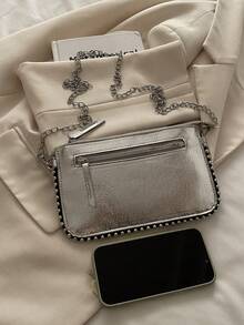 银色女士单肩包新款时尚魅力女士优质串珠斜挎包手提包 - 銀色 - 查看 8