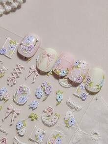 1pc 5D Crystal Rhinestone High Quality Nail Art Sticker, Sweet Girl Style Ballet Nail Sticker, Lace Garden Nail Sticker, Exquisite Girl Sticker, Perfect Gift For Girls Nails Nail Supplies - Multicolor - View 6