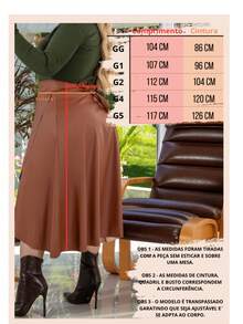 Plus Size High Waist Leather Wrap Skirt With Slit And Adjustable Bow Long - 鏽棕色 - 查看 3