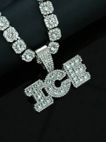 Chunky Iced Out Letter Initial Pendant Chain Cuban Link Necklace For Men,Bling Diamond Chain Letter Name Tennis Chain For Boy,Bling Rapper Miami Hip Pop Jewelry Rocker Disco Jewelry Gifts