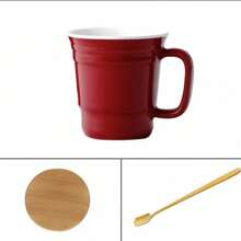 American Minimalist Ceramic Mug, Red Ceramic Mug, Creative Breakfast Cup With Spoon, Coffee Mug, Couple's Personalized Home Water Cup.