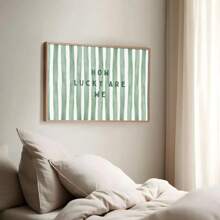 1 pezzo cartellone su tela con stampa di citazione minimale verde e strisce orizzontali "Quanto siamo fortunati", senza cornice, per decorazione di appartamento, soggiorno, camera da letto, casa moderna