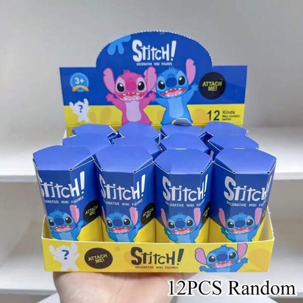 Disney 1/12pcs Stitch Angel Doll Surprise Blind Box, Suitable For Car Interior, Computer Monitor Decor, Cute Cartoon Home Decor, Desk Ornament, Ideal Gift For Friends,School Supplies,Back To School