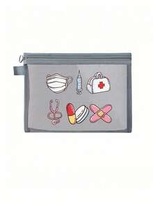 Mesh Cosmetic Bag With Mask, Medical Kit, Syringe, Stethoscope, Pills Pattern , Portable Storage Bag, Makeup Bag, Skincare Bag, Travel Essentials, Dormitory Supplies, Wedding Bride Gifts, Mother'S Day Gift, Birthday Gifts, Gifts For Friends And Teachers, Medicine Storage Bag,Bathroom Storage, Jewelry Storage, Lip Oil And Cosmetics Storage Bag,Student Dormitory Wash Bag,Gift To Wife, Family, Friends, Colleagues,Doctors And Nurses - Multicolor - View 13