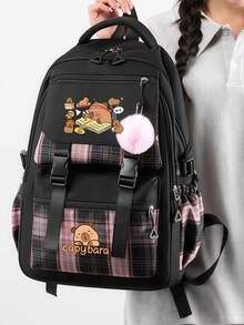 1pcsLightweight Student Backpack, Large Capacity Fashion Cartoon Print Backpack For Men And Women, Capybara Print Backpack, Casual Style Multi-Layer, Multi-Purpose, With Adjustable Shoulder Straps, Lightweight Laptop Bag, Wet Wipe Cleaning, Zipper Closure, Machine Washable - Suitable For School And Outdoor Use, Suitable For Travel - Multicolor - View 4