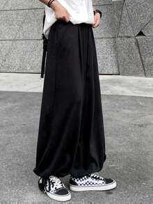 Fashionable High-End Loose Casual Adjustable Wide Leg Skort Black - Black - View 4