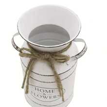 Vase à fleurs galvanisé vintage de style ferme - Pot de lait crème blanc délavé et patiné avec l'étiquette "Fleurs fraîches de la maison", parfait comme centre de table et décoration d'intérieur