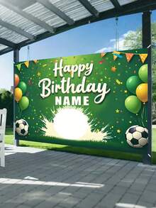1pc Personalized Soccer Prince Birthday Banner, Customizable Photo And Name, Vinyl Poster, Sports Theme Party Decoration, Back To School - Multicolor - View 6