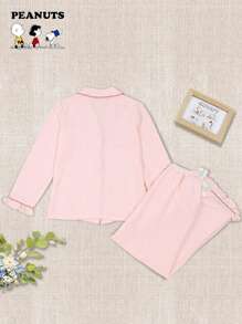 SNOOPY Authorized PEANUTS Snoopy Print Lapel Long Sleeved Top & Long Pants Pajamas, Spring & Autumn Ladies' Home Clothes, Lounge Outfit