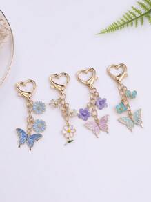 1pc Cute Flower Keychain Colorful Butterfly Key Ring Enamel Flying Animals Key Chains For Women Girls Handbag Accessorie Handmade Jewelry Car Accessories Bag Charm