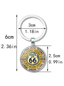 1pc 66 Highway Route - Retro Alloy Round Glass Pendant, Creative Gift For Festival Party, Travel Jewelry Lovers