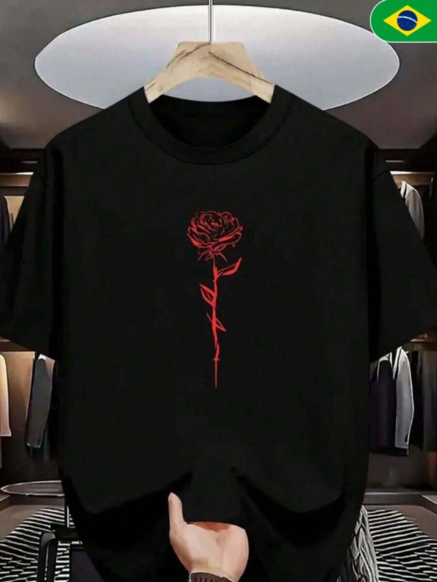 Unisex T-Shirt Flower Print 100% Original Product 30.1 Top CHEAPER - Black - View 1