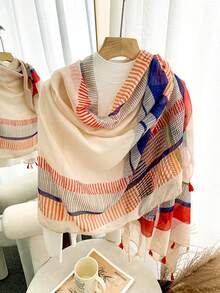 1pc Tassel Retro Printed Lightweight Scarf - Multicolor - View 8