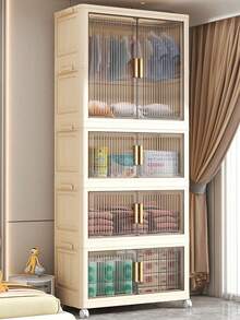 Foldable Wardrobe Cabinet, Plastic Multi-Layer Storage Rack, No Assembly Required - Transparent - View 9