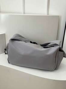 1pc Gray Nylon Fabric Smooth Zipper Adjustable Strap Fashion Casual Solid Color Messenger Bag, Suitable For Men And Women Everyday Use