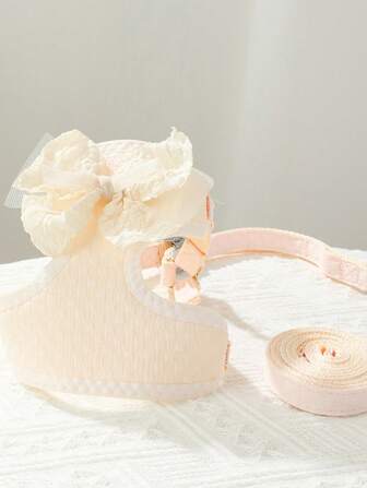 Bowknot Dog Harness Leash, Escape-Proof Vest Style, For Small Dogs Like Pomeranian Teddy, Walking Outdoor Pet Dog Leash