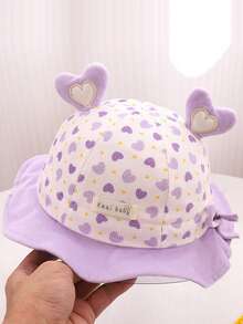 1pc Baby Girl Heart Pattern Bucket Hat, Spring/Autumn - Pink - View 6