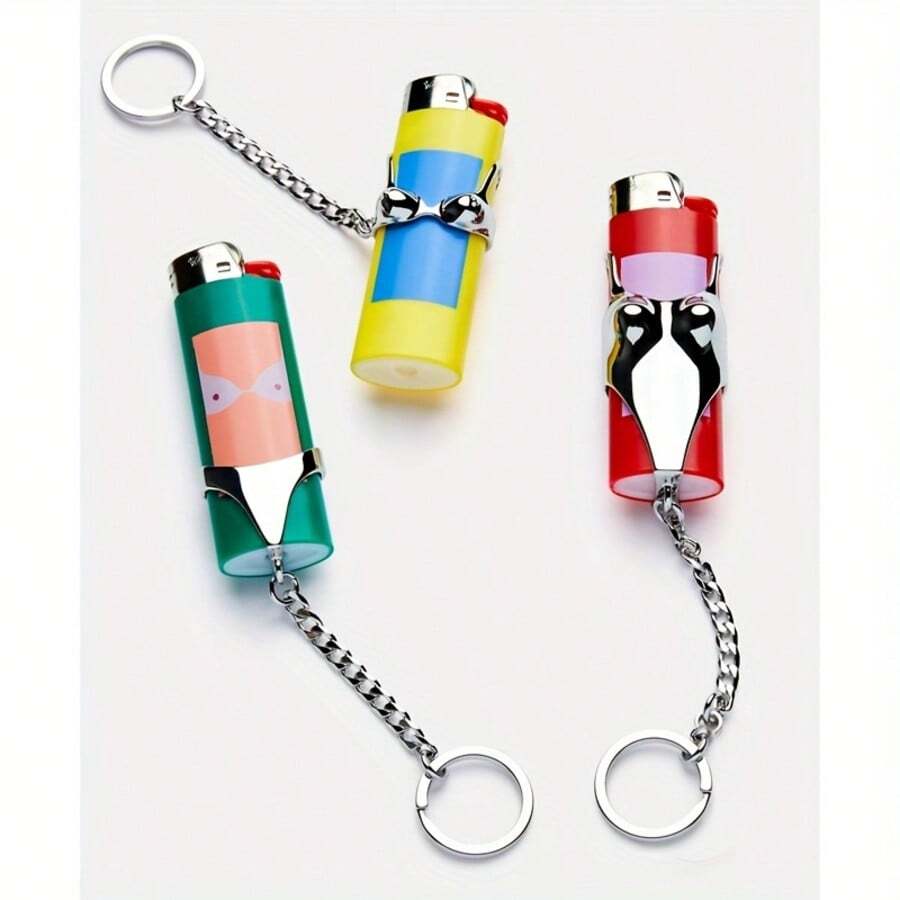 1pc Lighter Protective Case Bikini Underwear Bra Shaped Keychain Smoking Accessory, Suitable For BIC J6 Full Size Lighter - Fashionable Durable Lighter Shell Cover, Novel Bikini Design Lighter Holder Keychain, Zinc Alloy Anti-Drip Lighter Stand, Portable Bag Hanging Ornament With Keychain, Suitable For Daily Outdoor Use - Multiple Styles - View 1