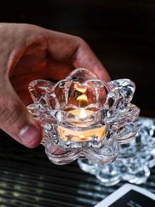 1pc Transparent Glass Lotus Candle Holder Fuel Supplies Butter Lamp Household Candle Base Holiday Wedding Ornaments