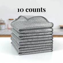 10 Counts Dishwashing Rags,Multipurpose Non-Scratch Wire Dishcloths For Wet And Dry Use, Reusable Wire Cleaning Cloths For Kitchen, Sinks, And Pans Silver Removable, Washable & More - 1 - View 1