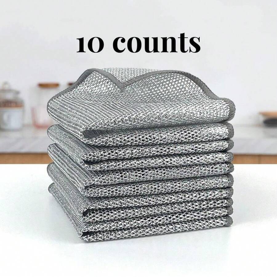 10 Counts Dishwashing Rags,Multipurpose Non-Scratch Wire Dishcloths For Wet And Dry Use, Reusable Wire Cleaning Cloths For Kitchen, Sinks, And Pans Silver Removable, Washable & More - 1 - View 1
