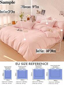 3pcs Light Pink Printed Bedding Set, Includes 1pc Duvet Cover & 2pcs Pillowcases, For Dorms & Bedrooms, Soft & Washable - Peachskin - View 3