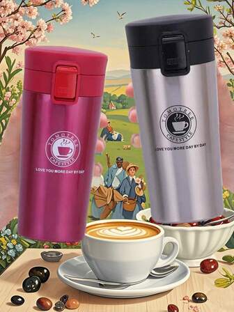 1 件便携式不锈钢真空隔热旅行咖啡杯，双层杯，可盛拿铁、牛奶、茶、果汁，适合户外、办公室、学习，配有独立便携套