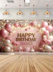 1pc Customizable Name Birthday Party Backdrop Banner, Pink And Gold Balloon Theme For Home And Room Decor, Universal Baptism Birthday Party Supplies, No Electricity Required, Perfect Teen Gift, Polyester Fiber, Great For Parties, Photo Booth Props And Celebrations, Home Decor, Reusable, Three Sizes Available,Multi-Functional,Ornamental,Letter,Stylish,Modern,Colorful,Cute,Adorable,Casual,Custom,Personalised,Unique,Customized,Ideal Gifts For Him,Ideal Gifts For Her