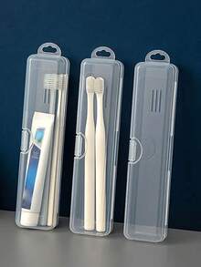 Transparent Plastic Toothbrush And Toothpaste Storage Box, Makeup Brush Storage Box, Multi-Function Storage Box, Casual Style, Lightweight, With Buckle Closure, Suitable For Travel And Business Trips - Multicolor - View 4