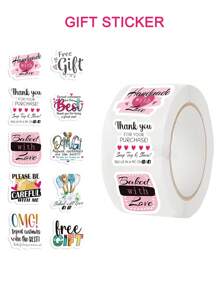SCXXBSW Rollo de 500 unidades de pegatinas con temática de regalos en inglés, pegatinas para maestros, pegatinas decorativas para niños, pegatinas blancas, pegatinas para fiestas, decoración de papelería de oficina