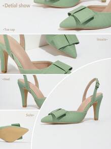 Fall/Winter Pale Green Pointed Toe High Heel Shoes With Backstrap, Spring/Summer Chunky Heel Women Sandals With Bowknot Buckle Strap,Elegant,Kitten Heels