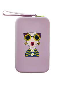 Beautiful Girl Print Silicone Cosmetic Bag, Makeup Brush Clutch Bag, Portable Waterproof Card/Passport Holder, New Style Tote Coin Purse,For Holiday Beach, Bathroom Collection, Bedroom Collection, Large Capacity