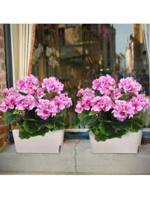 Geranios artificiales - Flores rosas realistas y hojas verdes. Para decoración tanto interior como exterior. Para decoración de bodas, jardines, porches, terrazas, cajas de ventana y macetas colgantes. Exhibiciones estacionales, resistentes a los rayos UV.