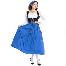 Cos Costume Adult Medieval Farm Maid Munich Beer Festival Long Dress Parent-Child Performance Costume - Purple - View 6