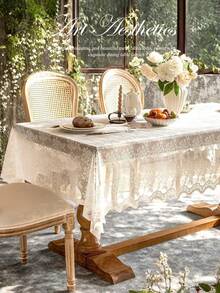 1 pieza Mantel de encaje hueco, mantel de encaje floral romántico vintage francés, apto para boda, fiesta, sala de estar, mesa de comedor, decoración del hogar - Blanco - Ver 18