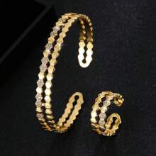 2pcs Fashionable & Elegant Zirconia Sparkling Hexagon Geometric Bracelet Set For Women, Suitable For Daily, Party, Banquet Wear