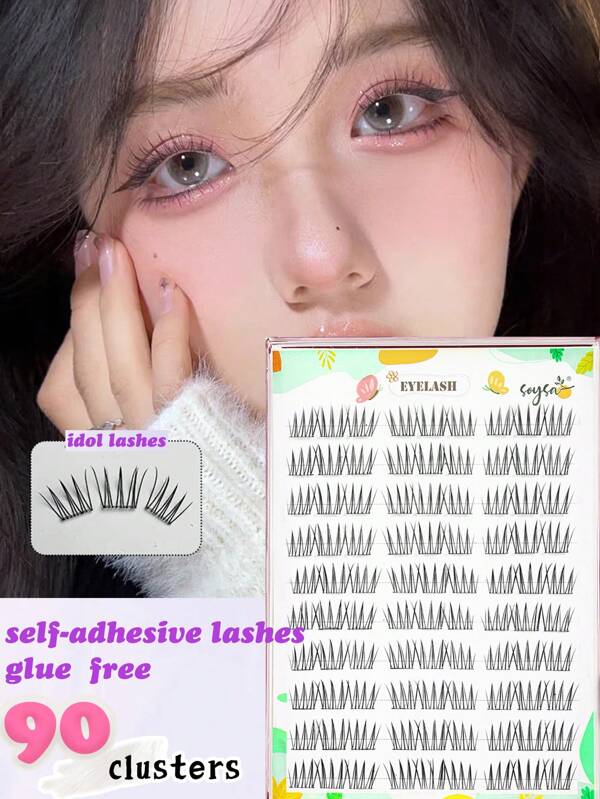 90 gruppi di ciglie koreane a C curl, senza bisogno di colla, lunghezza 6-12mm, ciglie finte senza colla, facili da applicare, riutilizzabili, durevoli, look naturale e folto, estensioni di ciglie regalo per donne e ragazze, comode da indossare senza irritazione